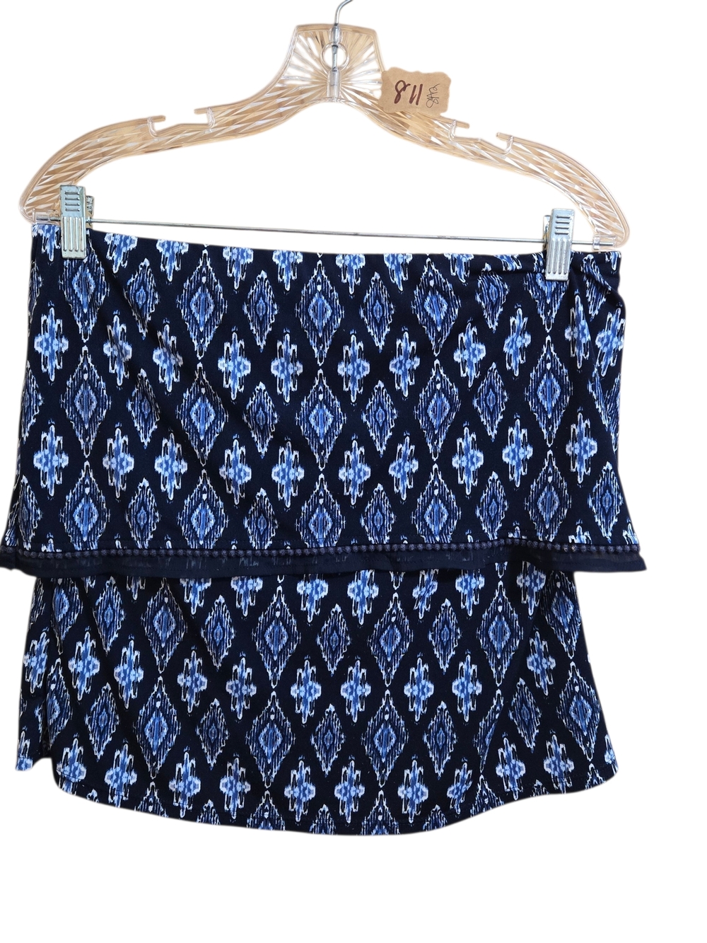 White House Black Market Navy‎ and Light Blue Ikat Print Skirt